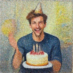 a happy man celebrating his Birthday, painting by Ashley Wood