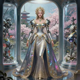 porttait of a beautiful celestial Brazilian pearlescent multiversal Goddess wearing a futuristic luxurious Renaissance dress exposed in cryo chambers by James Jean, mecha theme, intricate, elegant, highly detailed, centered, digital painting, lush Japanese landscape, sakura season, Kyoto inspired, artstation, concept art, smooth, sharp focus, illustration, by Peter Mohrbacher, WLOP