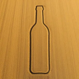 aeriel view photography of crop circle forming the shape of a wine bottle drawn in the crop