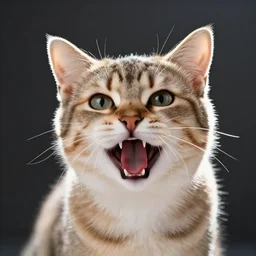 a close-up, color studio photographic portrait of a cat meowing, dramatic backlighting, photo from Life Magazine, national geographic, pinhole photo