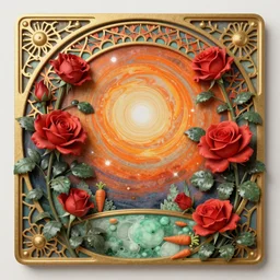 Red Rose Garden, Art Nouveau Cosmic 4k Detailed Matte Illustration featured on Getty Images ,CGSociety, Jade and Carrot orange color scheme, Pastiche by Marc Simonetti, Pastiche by Cedric Peyravernay