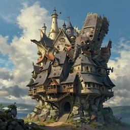 A highly detailed 4K fantasy matte painting of howls moving castle, zdzislaw beksinski, ArtStation, CGSociety, Unreal Engine