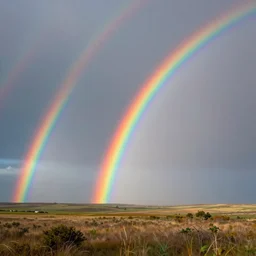 enormously detailed hd photo of triple raibow at horizon, highly quality fantasy painting, 8K detail post-processing