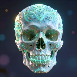 glowing skull, intricate, artstation, digital painting, background bokeh, realism, neon, 3 d render, illustration, amazing art, award winning, trending