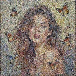A colorful portrait painting of a beautiful female surrounded by butterflies by Oleg Oprisco and Mark Arian, trending on artstation:3,             portrait, center framing, soft focus, vertical portrait, f2, 85mm, hasselblad, leica, fujifilm, film grain,             sexy, confident, alluring, seductive, attractive, beautiful, sensual woman:1,