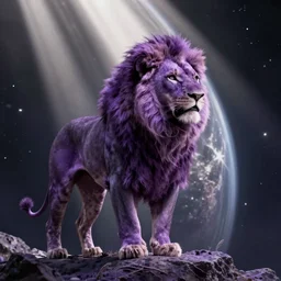a purple lion in space