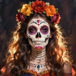 illustration of a sugar skull day of the dead girl, art by j c leyendecker