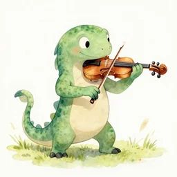 mongoose playing a fiddle, watercolor, charming