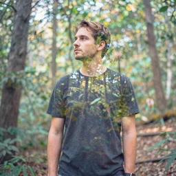 A double exposure of a man and a forest, digital art, pastel colours, vibrant, 8k render.