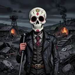 life in a coal - mine, extremely detailed vfx portrait, sharp focus, wide view, colorful digital illustration, in style of memento mori genre, by amy casey