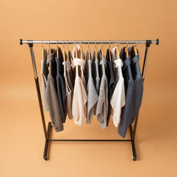 top down view of a clothing rack on a solid color background photo