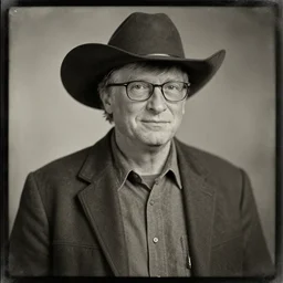 “tintype photo portrait of cowboy Bill Gates”