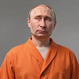 low angle portrait of vladimir putin in jail orange robe, tepainting concept Blizzard pixar maya engine on stylized background splash comics global illumination lighting artstation lois van baarle, ilya kuvshinov, rossdraws