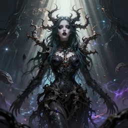 the second coming of poison ivy as a goth girl, by dan mumford and ross tran, cosmic, heavenly, god rays, intricate detail, cinematic, 8 k, cel shaded, unreal engine, featured on artstation, pixiv