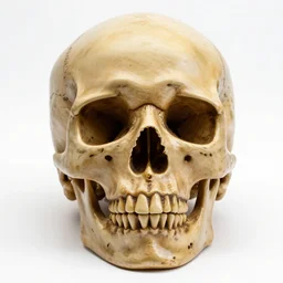 lacquered human skull replica, professional product shot, isolated on a pure white background, centered, entire object in frame, sharp focus, soft studio lighting