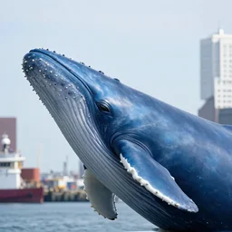 closeup potrait of a blue whale in the port of rotterdam, photograph, natural light, sharp, detailed face, magazine, press, photo, steve mccurry, david lazar, canon, nikon, focus