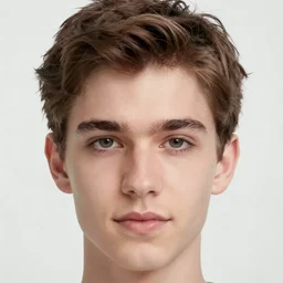 closeup headshot photo of the young adult who is the combination of Robert Pattinson and Danny DeVito
