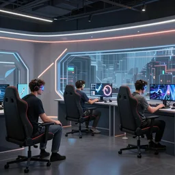 modern gaming environment, hyper realistic concept art, art by greg rutkowski and dmitry prozorov, pincher glasses