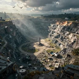 birds eye view of sci-fi quarry