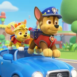 paw patrol jumping on a car