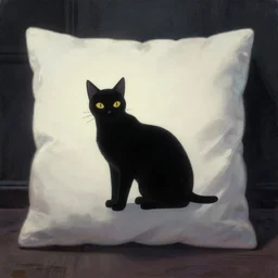 cat on a pillow. gouache by award - winning animation studio, gothic horror, minimalism, impressionism, depth of field, backlighting