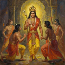 a cinematic scene from Ramayan, by Tim Hildebrandt, by David A. Hardy, by Filip Hodas, oil on canvas,