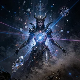 celestial vampire, technology and magick, circuitry and sigils combined, photorealistic, royo, frazetta, leds, dust, laser light, crystalline shimmers, chaos, complexity, emergence,