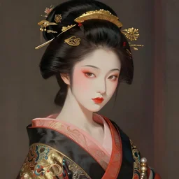 female geisha girl, beautiful face, rule of thirds, intricate outfit, by greg rutkowski, by jeremy mann, digital painting