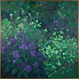 garden with purple and green flowers by mark rothko