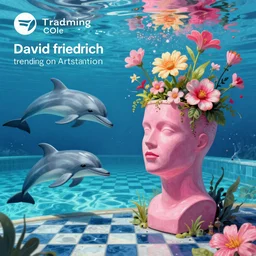david friedrich, trending on artstation, highly detailed, vaporwave surreal ocean, dolphins, pool, checkerboard pattern underwater, cuastics, award winning masterpiece with incredible details, artstation, a surreal vaporwave vaporwave vaporwave vaporwave vaporwave painting by thomas cole of an old pink mannequin head, flowers growing out of its head, sinking underwater, highly detailed