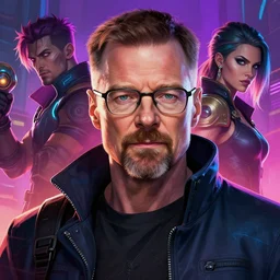high quality illustration, walter white realistic portrait, cyberpunk, riot game, beautiful, alexandre bourlet, arcane, lois van baarle, league of legend, digital painting, james jean, dynamic colors, greg rutkuwsky, artstation, concept art, neon
