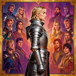 side profile portrait, medium shot, imogen poots paladin, armour, gloomhaven, gaudy colors, fantasy poster, by greg manchess, huang guangjian, lois van baarle, sachin teng, greg rutkowski, jesper ejsing, ilya kuvshinov