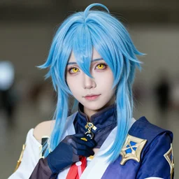 dslr portrait photo still of rimuru tempest, blue hair yellow eyes, 8 k, 8 5 mm f 1. 8