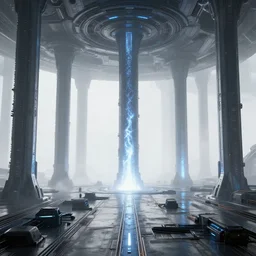 a minimalist scifi brutalist futuristic spaceship factory planet with columns of glowing plasma smoke, high dynamic range, ilm, beeple, star citizen halo, mass effect, bladerunner, elysium