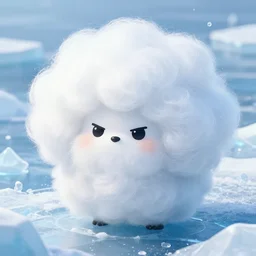 white furred vulpix frowning frozen in an ice floe, intricate, poofy fluffy round boy like a cloud cotton ball fluff static afro, closeup, \ 4 \ k, artstation, digital illustration by ruan jia