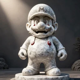 marble statue of wario. crying tears of blood