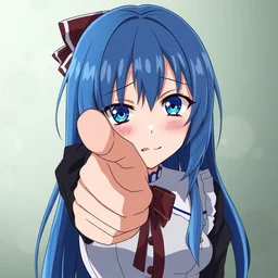 erika furudo from umineko when they cry, blue hair, pointing at the camera dramatically