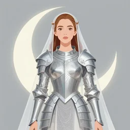 a portrait of natasha lyonne as a moon princess knight, draped in transparent cloth, silver armor, flat colors, occult, minimal, swirly, bust by alphonse mucha, decorative art nouveau border, astrophotography, vast cosmos, detailed book illustration, trending on artstation