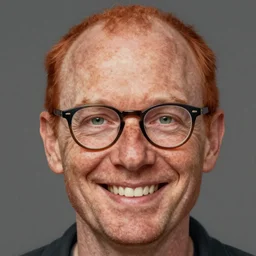 portrait of a middle age man balding red hair and freckles and wearing glasses with green eyes, happy, 8 k, highly detailed, digital painting, artstation, sharp focus, illustration, by tom bagshaw, greg rutkowski, wlop