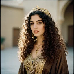 vintage arabian gothic, curly haired woman, cinestill 8 0 0 t