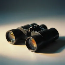 godrays casted on the binoculars, film photo, soft lighting album cover, nostalgia, gradient