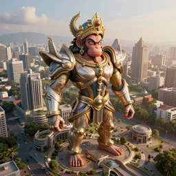 high quality 3 d sci - fi biomorphic hanuman! buildings in mumbai!! centre, highly detailed, cinematic smooth, berenice abbott & john j. park, dramatic morning light, wide shot, high angle, uhd 8 k, sharp focus