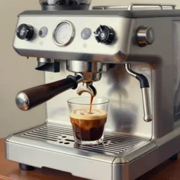 a painting of an espresso machine that makes coffee from human souls