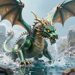 water breathing dragon, wide view, hyperdetailed, artstation, cgsociety, 8 k