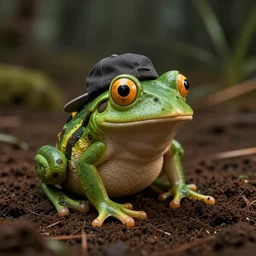 🐸🧢 ,Octane render, nitrogen-rich soil, ambient lighting, 8k, unreal engine, CGI, focus, no blur, cinematic, matte, photo-realistic.