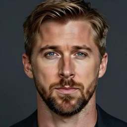 realistic detailed face portrait of Ryan Gosling as Pepe , brutalism, juicy colors