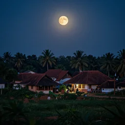 a village in kerala, moonlight, cinematic