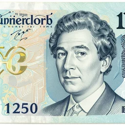 Close up of banknote with british comedian David Mitchell, Intaglio