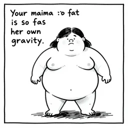 your mama is so fat she has her own gravity, comic strip style, pen and ink