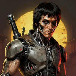 borderlands 3 !!! cell shaded!! scary head portrait of bruce lee terminator cyborg as Borderlands 3 concept art, llustration, postapocalyptic grunge, concept art by Laurie Greasley, highly detailed, sharp focus,alien, HQ, 4K ,art by Laurie Greasley
